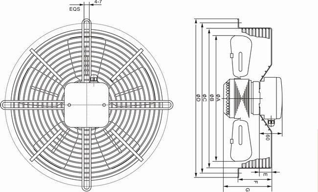 外轉(zhuǎn)子軸流風機YWF300外形尺寸圖