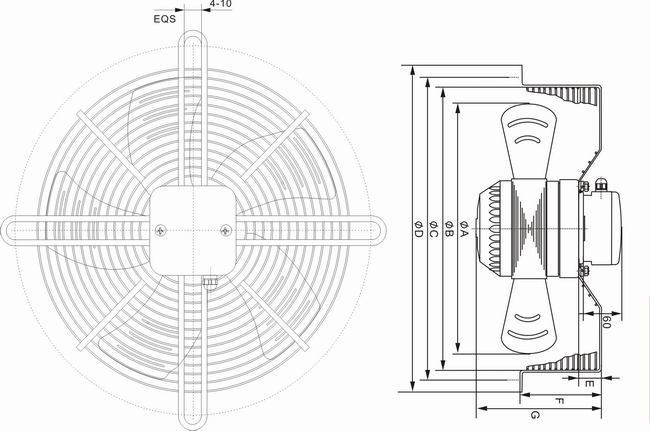 外轉(zhuǎn)子軸流風機YWF550外形尺寸圖