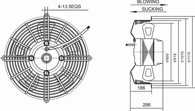 外轉(zhuǎn)子軸流風機YWF900外形尺寸圖