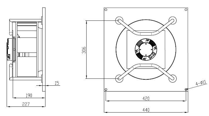 EC無(wú)蝸殼離心風(fēng)機(jī)310mm外形尺寸圖