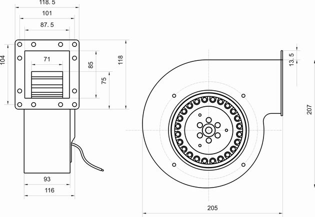 前傾式離心風機YWF150技術(shù)圖紙